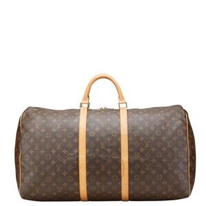 Louis Vuitton Monogram Keepall Boston Travel Bag Brown Leather